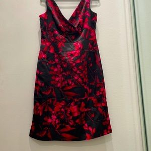 Red and black cocktail dress, party dress. Dress barn, sleeveless, above knee.